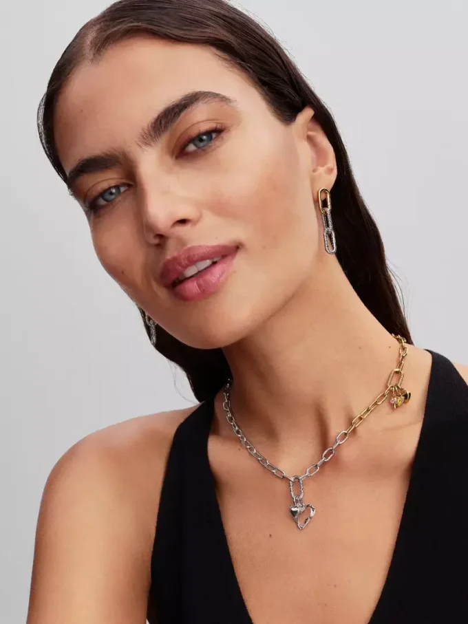 Zweifarbige Gliederkette aus Sterlingsilber, 14-karätig vergoldet Zweifarbige Gliederkette aus Sterlingsilber, 14-karätig vergoldet