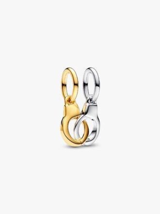 Öffnbare & teilbare Handschellen-Dangle Charm – Sterlingsilber, 14-karätig vergoldet