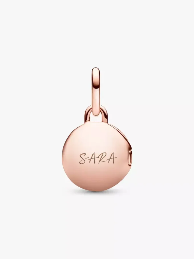 Öffnbarer & gravierbarer Love-Locket-Dangle Charm, 14 Karat Roségold-Beschichtung Öffnbarer & gravierbarer Love-Locket-Dangle Charm, 14 Karat Roségold-Beschichtung