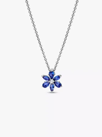 Funkelnde blaue Herbarium-Cluster-Anhänger-Halskette aus Sterlingsilber