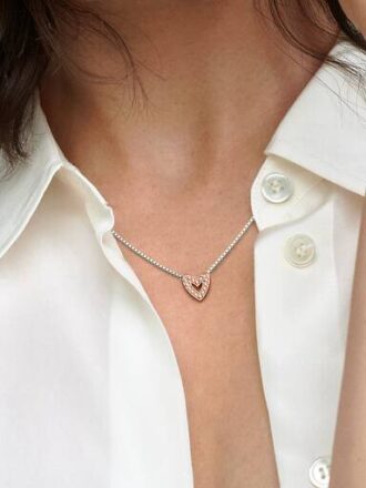 Funkelnde Freehand-Herz-Halskette – Sterlingsilber, 14 Karat Roségold-Beschichtung