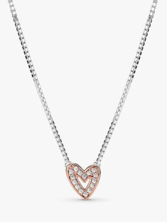 Funkelnde Freehand-Herz-Halskette – Sterlingsilber, 14 Karat Roségold-Beschichtung