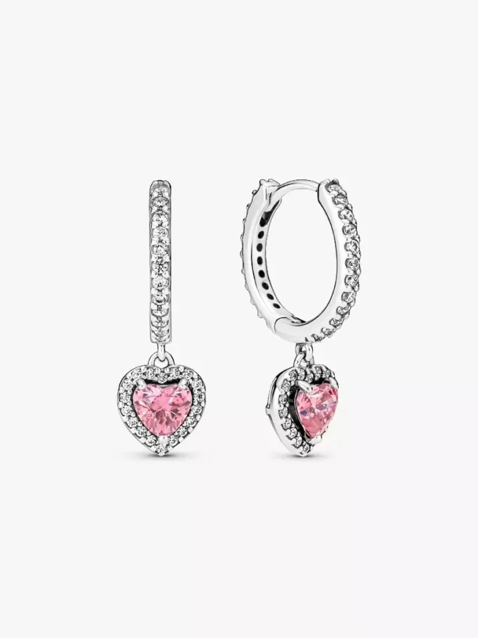 Funkelnde Halo-Herz-Ohrringe aus Sterlingsilber Funkelnde Halo-Herz-Ohrringe aus Sterlingsilber