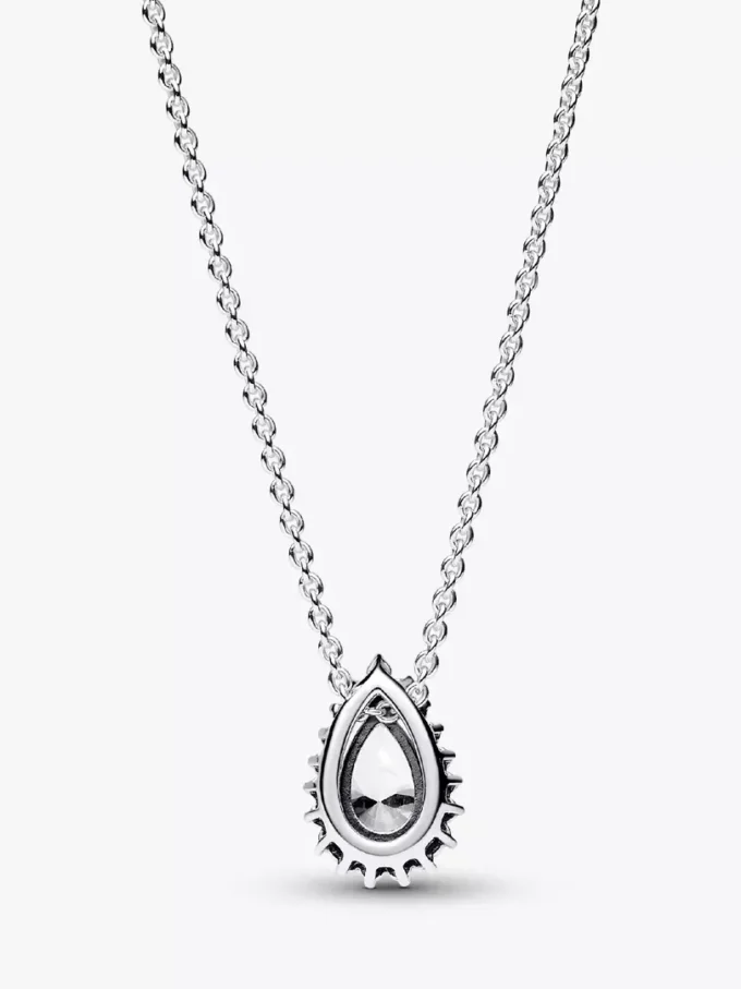 Funkelnde Halskette mit Birnenanhänger und Halo-Rahmen aus Sterlingsilber