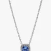 Funkelnde Halskette mit quadratischem blauem Halo-Anhänger aus Sterlingsilber