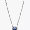 Funkelnde Halskette mit quadratischem blauem Halo-Anhänger aus Sterlingsilber