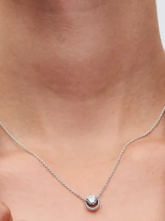 Funkelnde Halskette mit rundem Halo-Anhänger aus Sterlingsilber