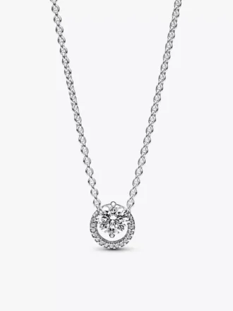 Funkelnde Halskette mit rundem Halo-Anhänger aus Sterlingsilber