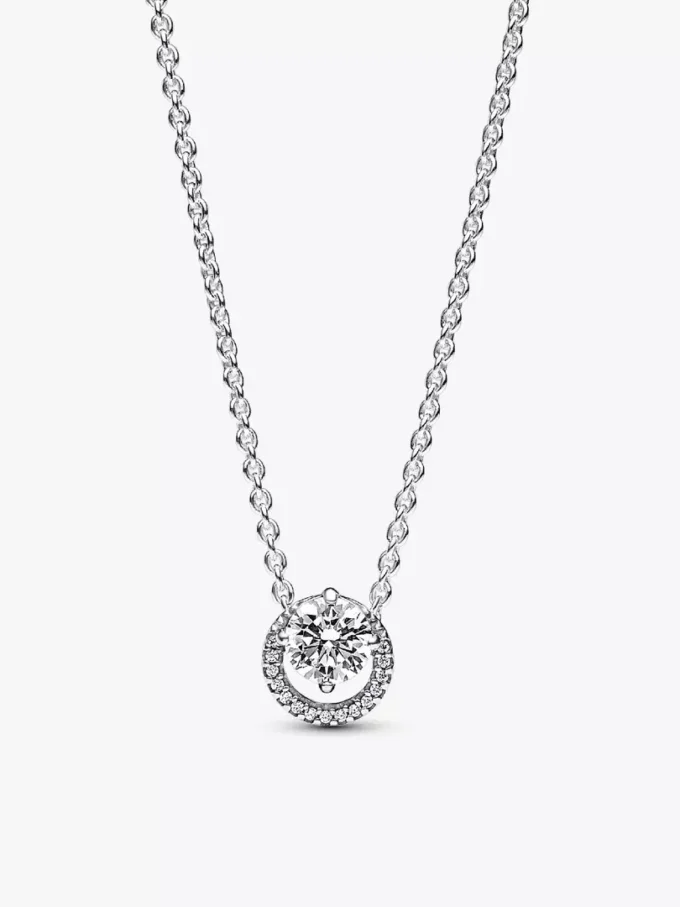 Funkelnde Halskette mit rundem Halo-Anhänger aus Sterlingsilber