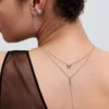 Funkelnde Halskette mit rundem Halo-Anhänger aus Sterlingsilber