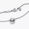 Funkelnde Halskette mit rundem Halo-Anhänger aus Sterlingsilber