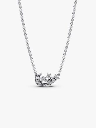 Funkelnde Mond- und Stern-Halskette – Sterlingsilber