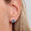 Funkelnde quadratische blaue Halo-Ohrringe aus Sterlingsilber Funkelnde quadratische blaue Halo-Ohrringe aus Sterlingsilber
