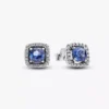 Funkelnde quadratische blaue Halo-Ohrringe aus Sterlingsilber Funkelnde quadratische blaue Halo-Ohrringe aus Sterlingsilber