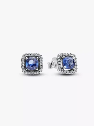 Funkelnde quadratische blaue Halo-Ohrringe aus Sterlingsilber