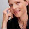 Funkelnde Halskette mit quadratischem blauem Halo-Anhänger aus Sterlingsilber