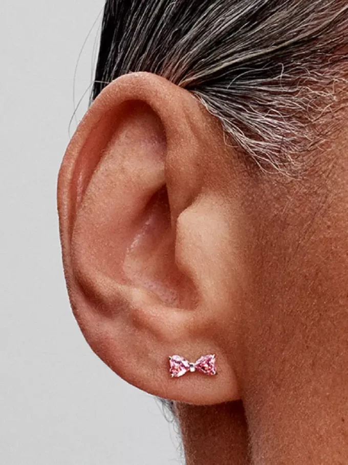 Funkelnde rosa Schleifen-Ohrringe aus Sterlingsilber