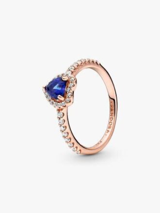 Funkelnder blauer Ring mit erhabenem Herz – 14 Karat Roségold-Beschichtung