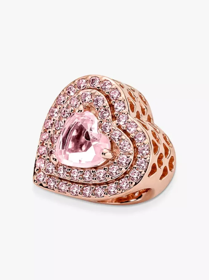 Funkelnder Charm mit abgestuften Herzen, 14 Karat Roségold-Beschichtung Funkelnder Charm mit abgestuften Herzen, 14 Karat Roségold-Beschichtung