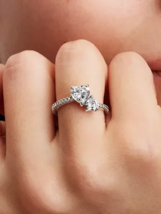 Funkelnder Doppelherz-Ring aus Sterlingsilber