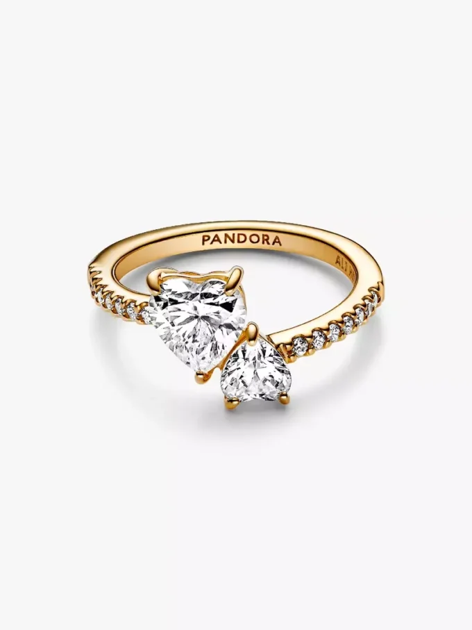 Funkelnder Doppelherz-Ring mit 14-karätiger Vergoldung Funkelnder Doppelherz-Ring mit 14-karätiger Vergoldung