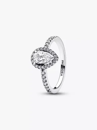 Funkelnder Halo-Ring mit Birnsteinen aus Sterlingsilber