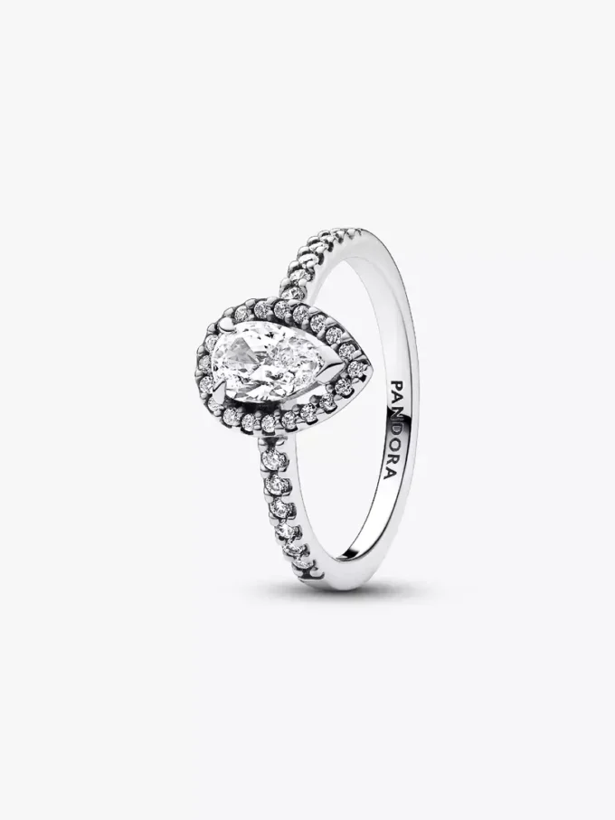 Funkelnder Halo-Ring mit Birnsteinen aus Sterlingsilber Funkelnder Halo-Ring mit Birnsteinen aus Sterlingsilber