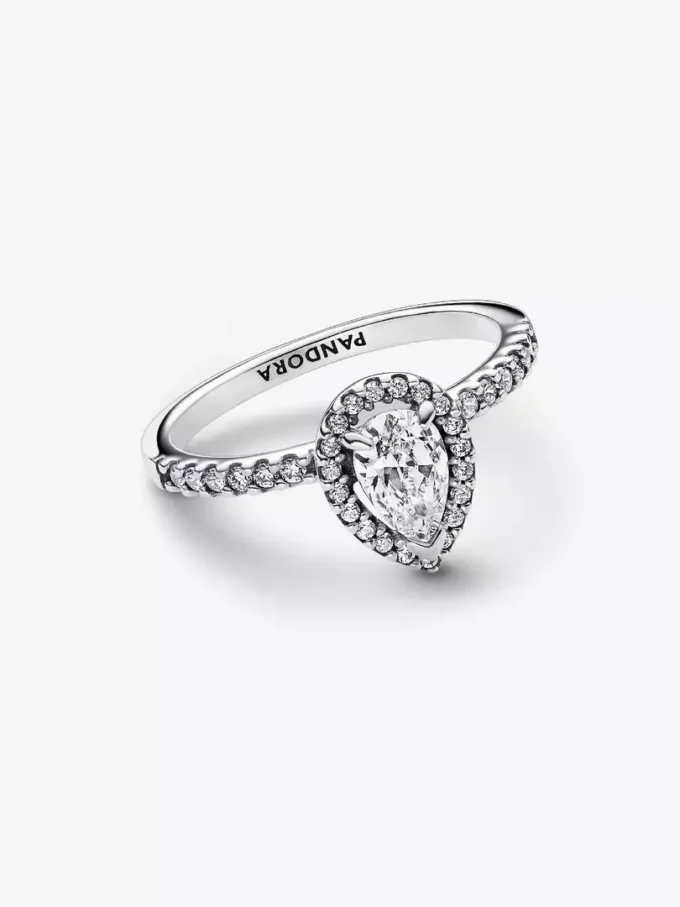 Funkelnder Halo-Ring mit Birnsteinen aus Sterlingsilber Funkelnder Halo-Ring mit Birnsteinen aus Sterlingsilber