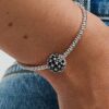 Funkelnder Pavé-Charm, rund, blau – Sterlingsilber