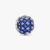 Funkelnder Pavé-Charm, rund, blau – Sterlingsilber