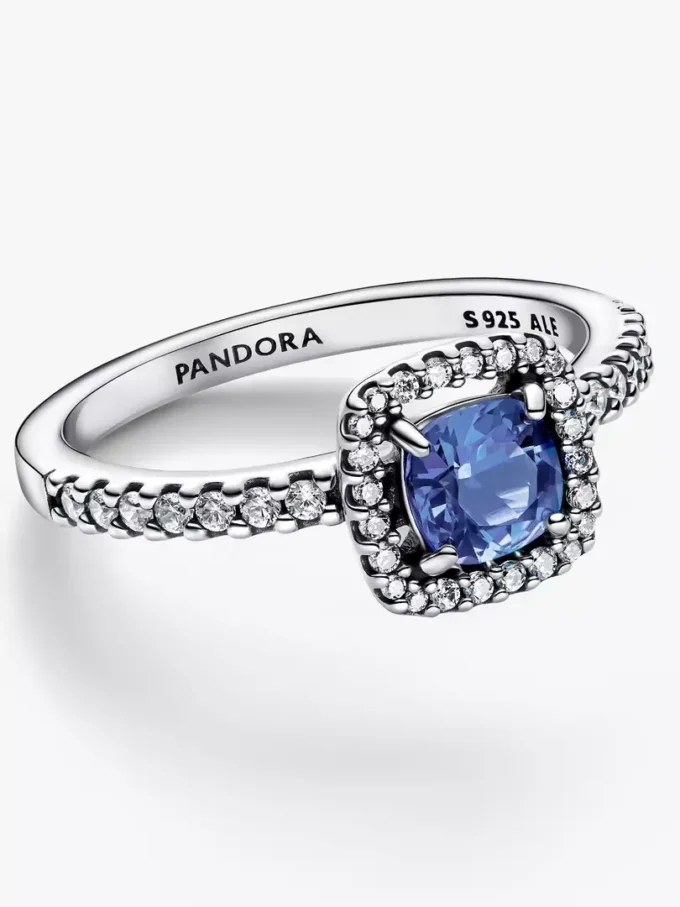 Funkelnder quadratischer blauer Halo-Ring aus Sterlingsilber Funkelnder quadratischer blauer Halo-Ring aus Sterlingsilber