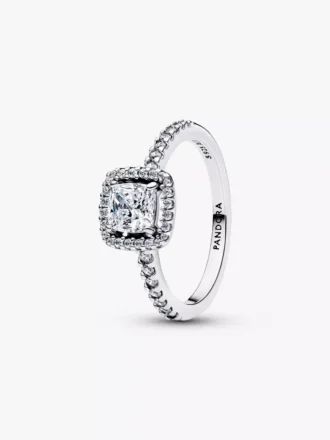 Funkelnder quadratischer Halo-Ring aus Sterlingsilber