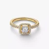 Funkelnder quadratischer Ring mit klarem Halo, 14-karätig vergoldet Funkelnder quadratischer Ring mit klarem Halo, 14-karätig vergoldet