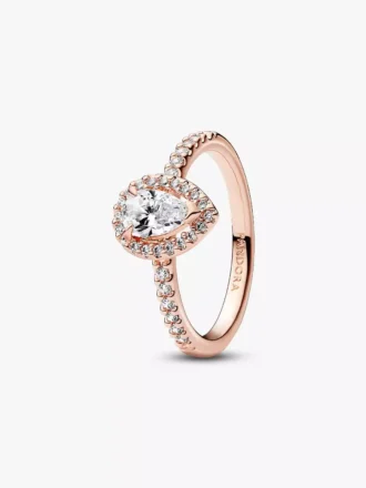 Funkelnder Ring mit Birnenform und Halo-Fassung, 14-karätige Roségoldbeschichtung