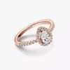 Funkelnder Ring mit Birnenform und Halo-Fassung, 14-karätige Roségoldbeschichtung Funkelnder Ring mit Birnenform und Halo-Fassung, 14-karätige Roségoldbeschichtung