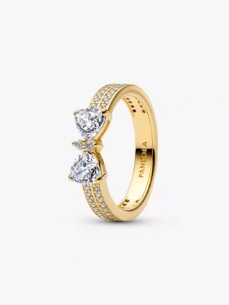 Funkelnder Ring mit doppelreihiger Schleife, 14-karätig vergoldet
