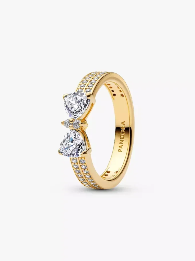 Funkelnder Ring mit doppelreihiger Schleife, 14-karätig vergoldet Funkelnder Ring mit doppelreihiger Schleife, 14-karätig vergoldet
