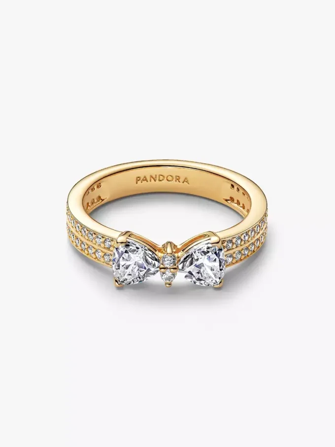 Funkelnder Ring mit doppelreihiger Schleife, 14-karätig vergoldet Funkelnder Ring mit doppelreihiger Schleife, 14-karätig vergoldet