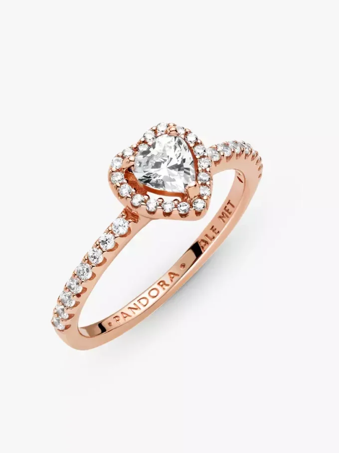 Funkelnder Ring mit erhabenem Herz, 14-karätige Roségoldbeschichtung Funkelnder Ring mit erhabenem Herz, 14-karätige Roségoldbeschichtung