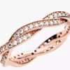 Funkelnder Ring mit gewundenen Linien, 14-karätige Roségoldbeschichtung Funkelnder Ring mit gewundenen Linien, 14-karätige Roségoldbeschichtung