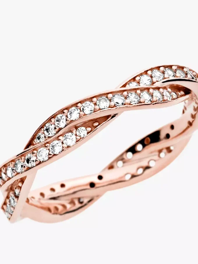 Funkelnder Ring mit gewundenen Linien, 14-karätige Roségoldbeschichtung Funkelnder Ring mit gewundenen Linien, 14-karätige Roségoldbeschichtung