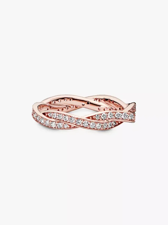 Funkelnder Ring mit gewundenen Linien, 14-karätige Roségoldbeschichtung Funkelnder Ring mit gewundenen Linien, 14-karätige Roségoldbeschichtung