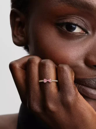 Funkelnder Ring mit rosa Schleife, 14-karätig vergoldet