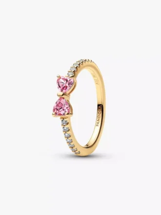 Funkelnder Ring mit rosa Schleife, 14-karätig vergoldet
