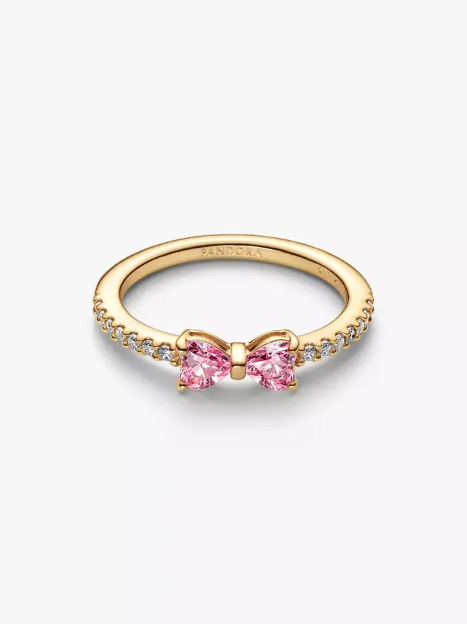 Funkelnder Ring mit rosa Schleife, 14-karätig vergoldet Funkelnder Ring mit rosa Schleife, 14-karätig vergoldet