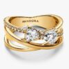 Funkelnder Ring mit Schleife und gekreuztem Band – 14-karätige Vergoldung Funkelnder Ring mit Schleife und gekreuztem Band – 14-karätige Vergoldung
