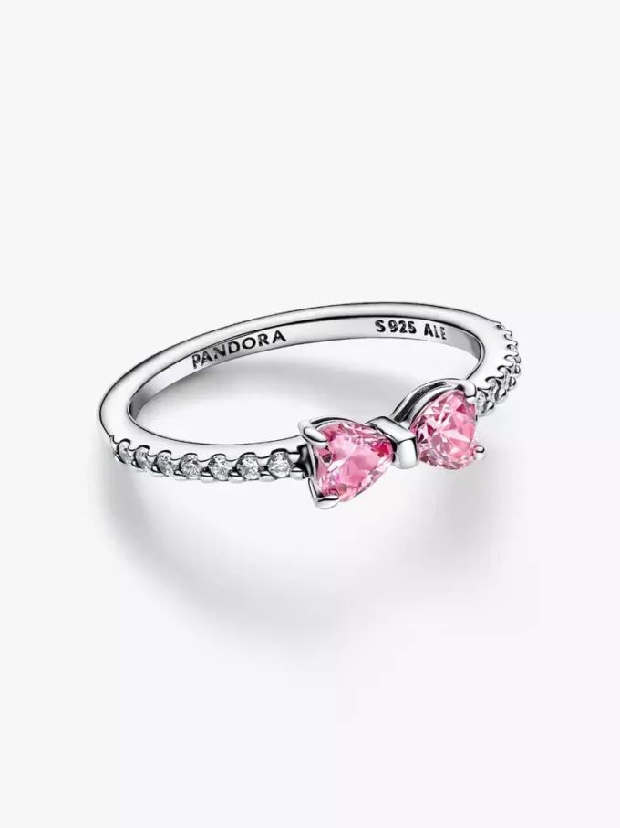 Funkelnder rosa Schleifenring aus Sterlingsilber Funkelnder rosa Schleifenring aus Sterlingsilber