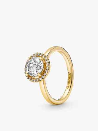Funkelnder runder Halo-Ring, 14 Karat vergoldet