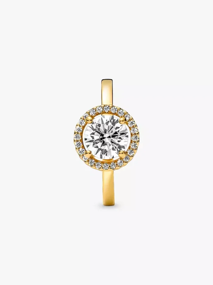 Funkelnder runder Halo-Ring, 14 Karat vergoldet Funkelnder runder Halo-Ring, 14 Karat vergoldet