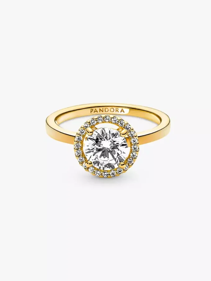 Funkelnder runder Halo-Ring, 14 Karat vergoldet Funkelnder runder Halo-Ring, 14 Karat vergoldet